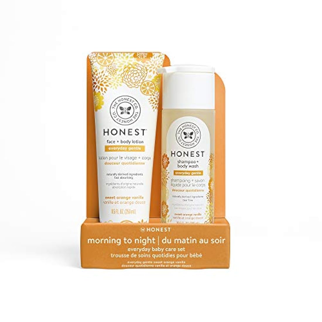 The Honest Company 2Piece Everyday Gentle Sweet Orange Vanilla Shampoo and Body Wash 10 Fl Oz Face and Body Lotion 8.5 Fl Oz Tear Free Naturally Derived Ingredients, Sulfate and Paraben Free Baby Bath