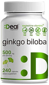 Suplemento Ginkgo Biloba,500 mg por porción, 240 cápsulas