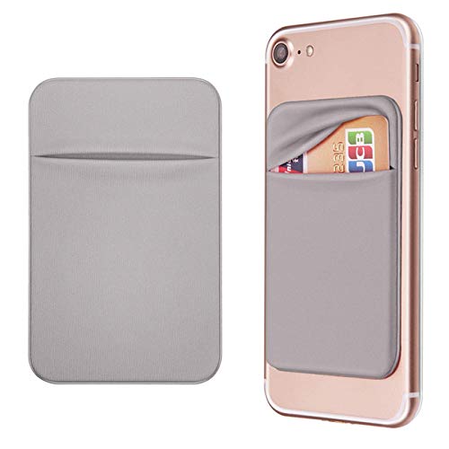 OBVIS Bolsillo para teléfono celular, tarjetero autoadhesivo con adhesivo 3M RFID, tarjetero para tarjeta de crédito ATM, para iPhone Android, 2 unidades, color gris