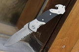 cuchillo plegable con traba, hoja parcialmente dentado