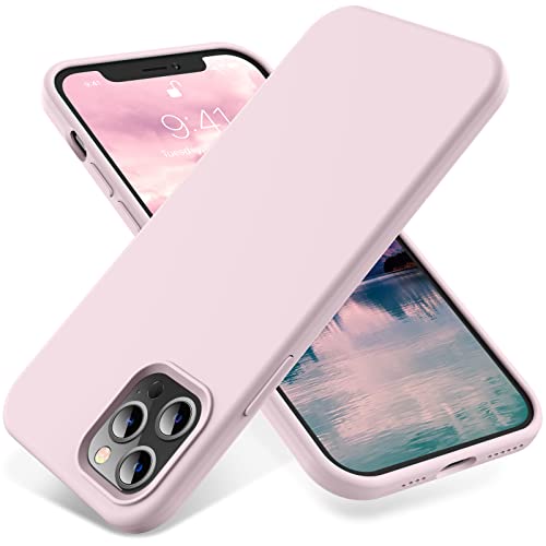 OTOFLY Funda compatible con iPhone 12 Pro Max de 6.7 pulgadas (2020), [Serie sedosa y suave al tacto] Funda protectora de goma de silicona líquida suave de alta calidad (rosa hielo)