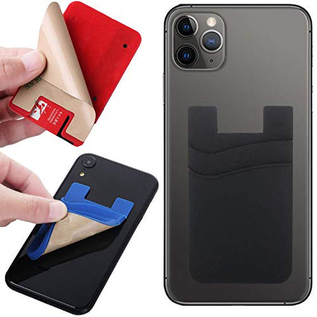 BIAJIYA Portatarjetas de teléfono de silicona para tarjetas de crédito con bolsillo para teléfonos inteligentes (5 negro*)