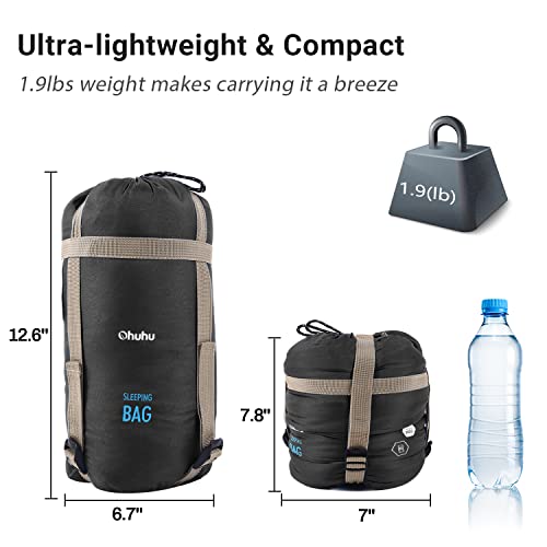 Ohuhu - Saco de dormir compacto, para 3 estaciones, para clima cálido, ligero, portátil, saco de dormir para adultos y niños, con bolsa de transporte para camping, senderismo, mochila y al aire libre 59 ℉-77 ℉