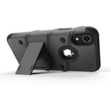Serie Zizo Bolt funda para iPhone XR de grado militar con protector de pantalla de vidrio templado, clip de cinturón, soporte, Gun Metal Gris/Negro