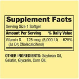 Suplemento de Vitamina D3 5000iu, 250 Cápsulas, No GMO