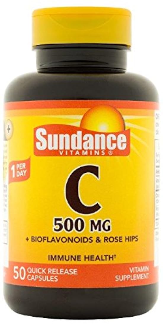 Sundance Vitamina C 500 mg bioflavonoids y Wild Rose Hips Cápsulas, 50 Count