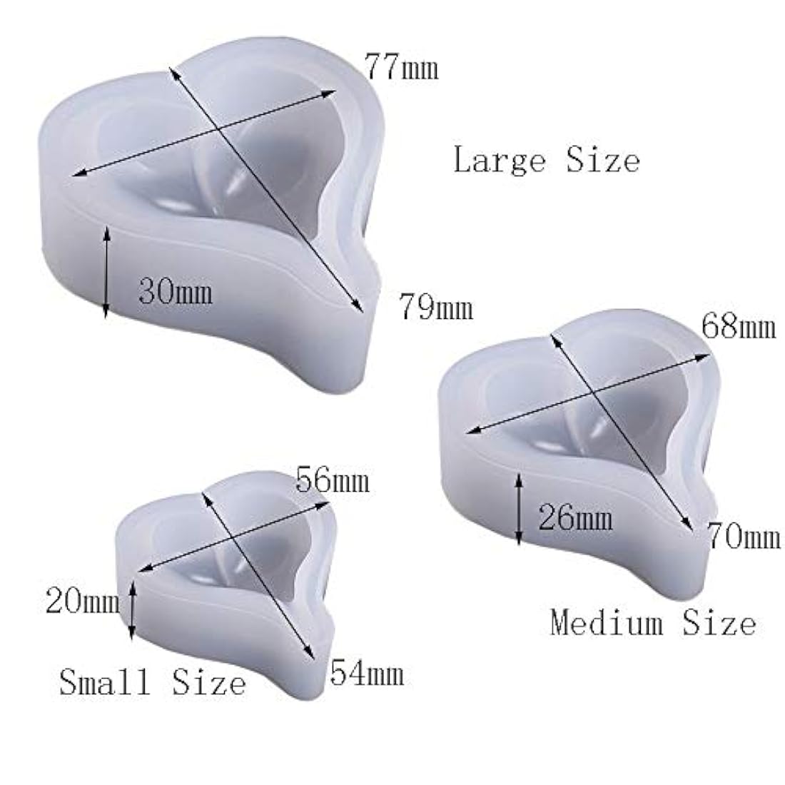 Molde de resina de silicona con forma de corazón profundo de 6 estilos, más de 1 pulgada, para llaveros hechos a mano