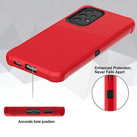 Leptech Funda para Samsung Galaxy A53 5G con protector de pantalla de cristal, [Serie Funda] Clip de cinturón de protección, resistente, resistente, resistente, resistente, militar, a prueba de golpes, cubierta para teléfono celular (rojo)