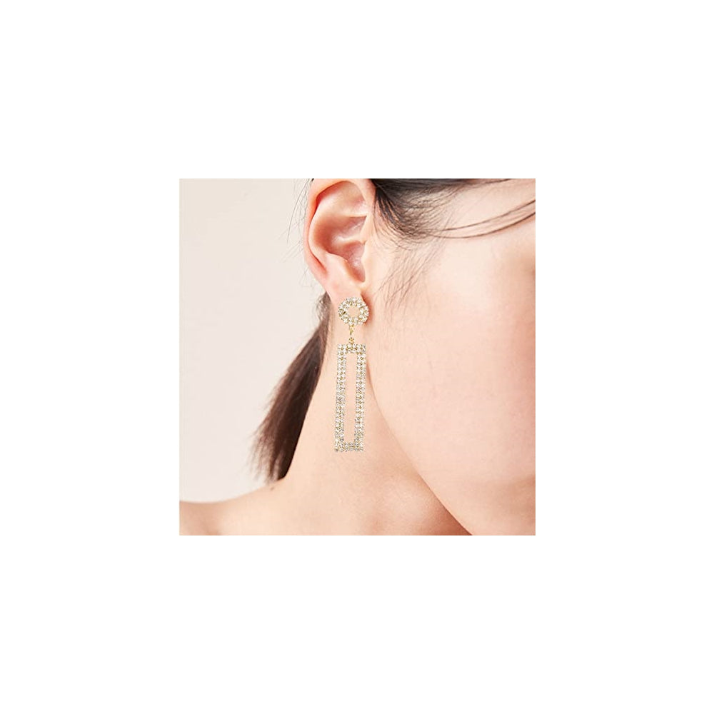 Aretes largos con diamantes de imitación rectangulares
