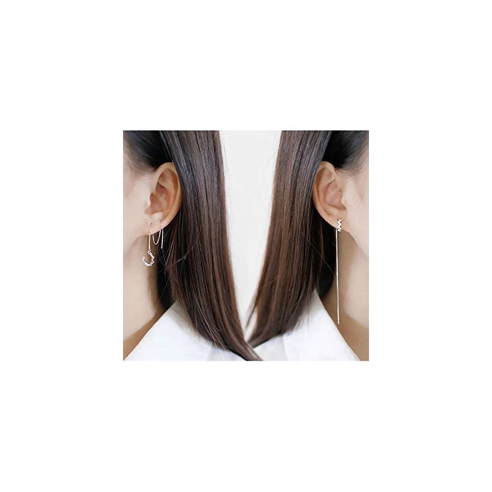 Aretes colgantes de plata con forma de onda para mujeres