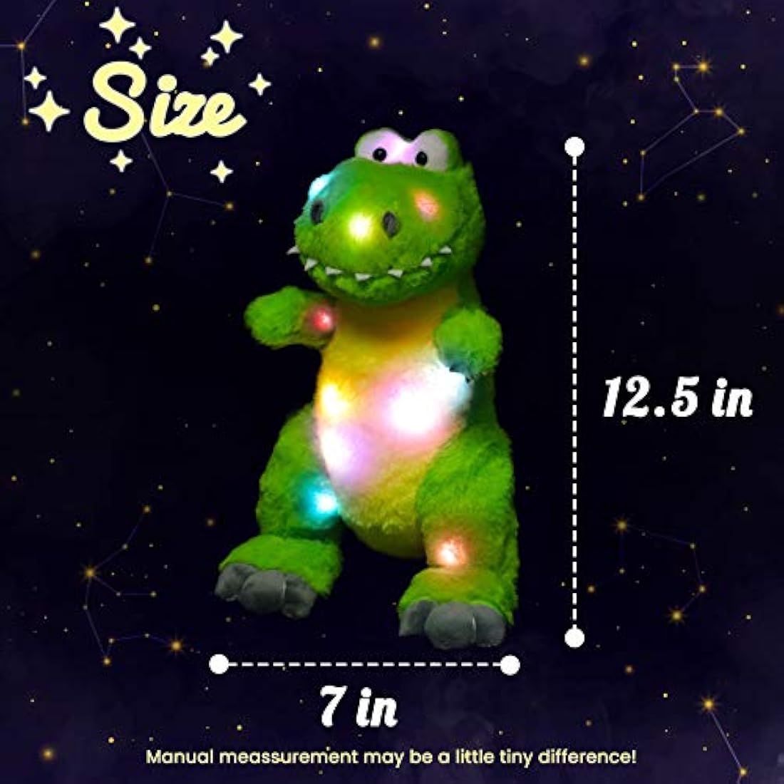 Peluche de dinosaurio color verde con luces LED. Hopearl