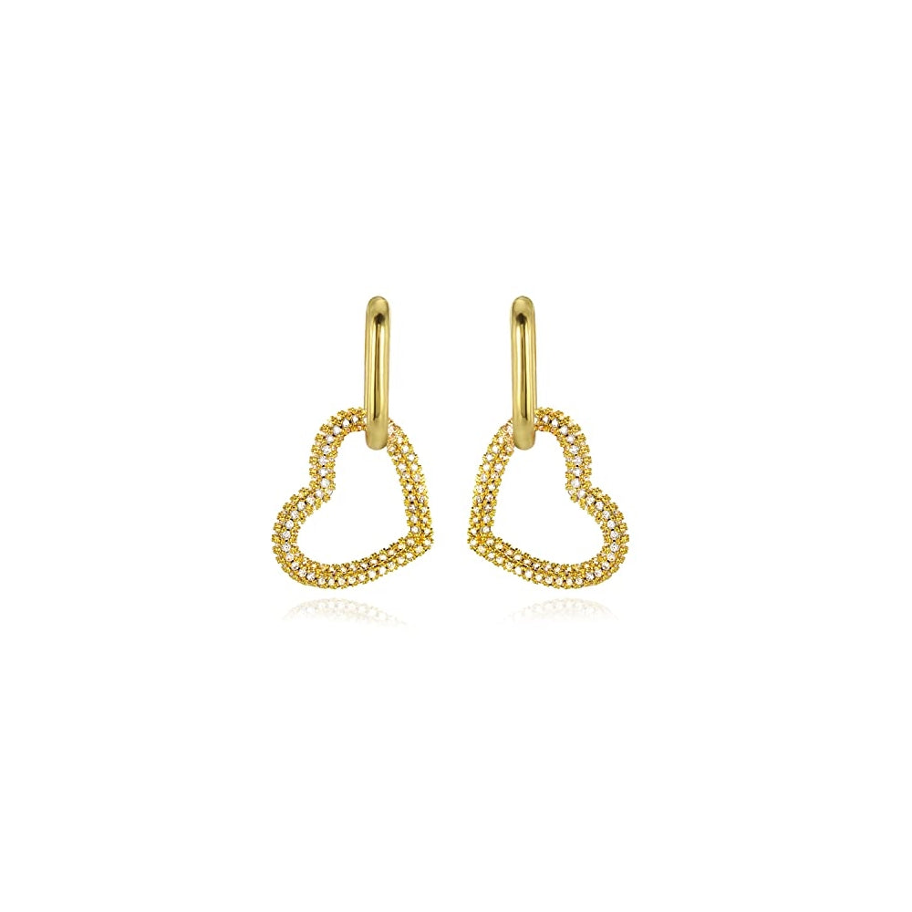 Aretes de aro de corazón chapados en oro de 14 quilates