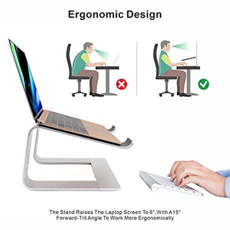 Soporte ergonómico de aluminio para laptop, soporte para computadora portátil, elevador desmontable para laptop, soporte para portátil compatible con MacBook Pro/Air HP Lenovo Samsung Huawei, todos los portátiles de 10 a 17.3 pulgadas (plateado)