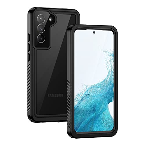 Lanhiem Funda para Samsung Galaxy S22, IP68, impermeable, a prueba de polvo, a prueba de golpes, con protector de pantalla integrado, resistente cubierta protectora de cuerpo completo para Galaxy S22 5G de 6.1 pulgadas, negro/transparente