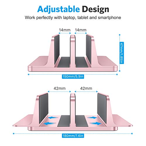OMOTON - Soporte vertical para portátil, soporte de escritorio doble con base ajustable (hasta 17.3 pulgadas), se adapta a todos los MacBook/Surface/Samsung/HP/Dell/Chrome Book (oro rosa)