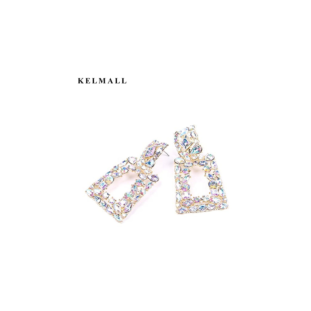 Aretes colgantes rectangulares con diamantes de imitación
