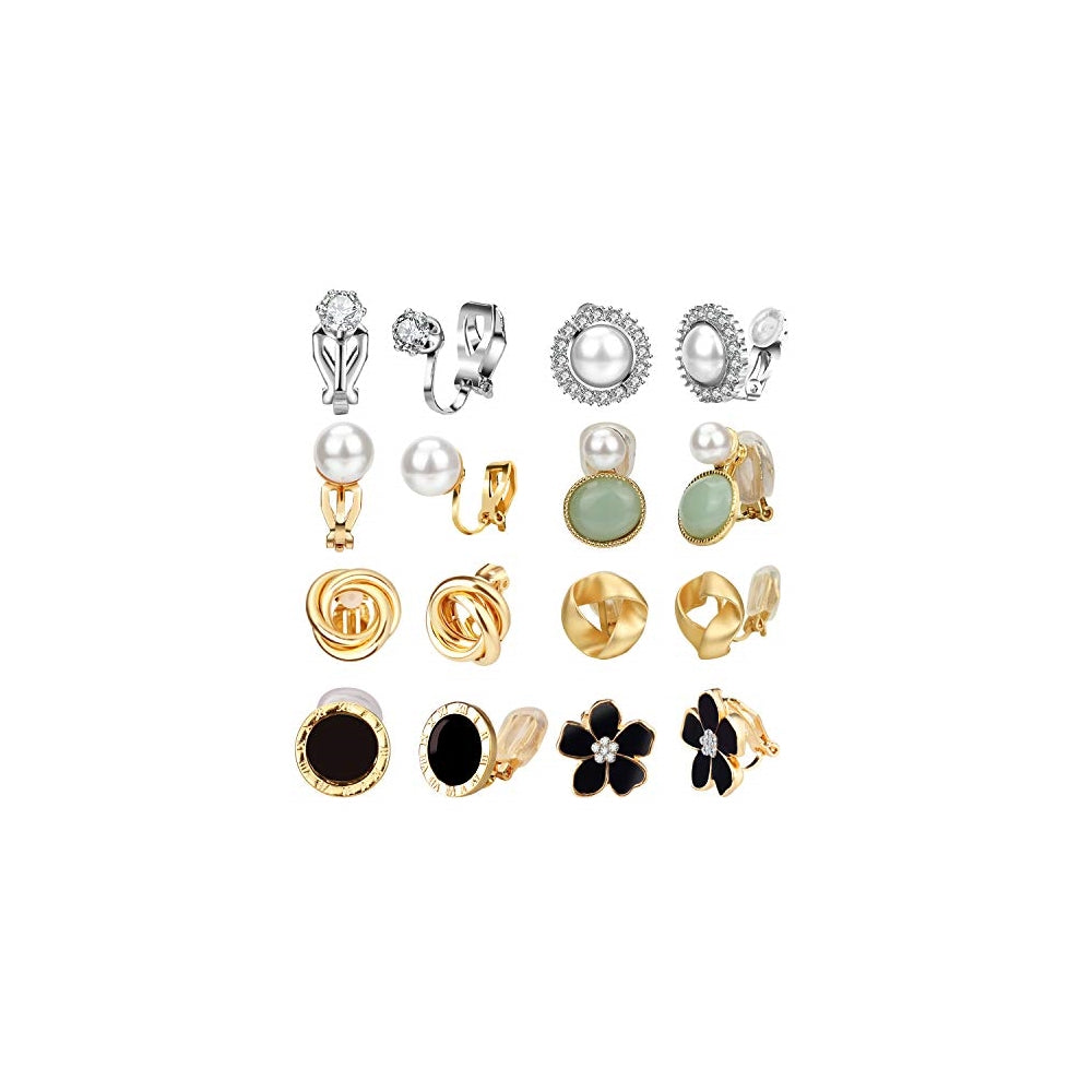 Aretes de clip para mujer 8 pares