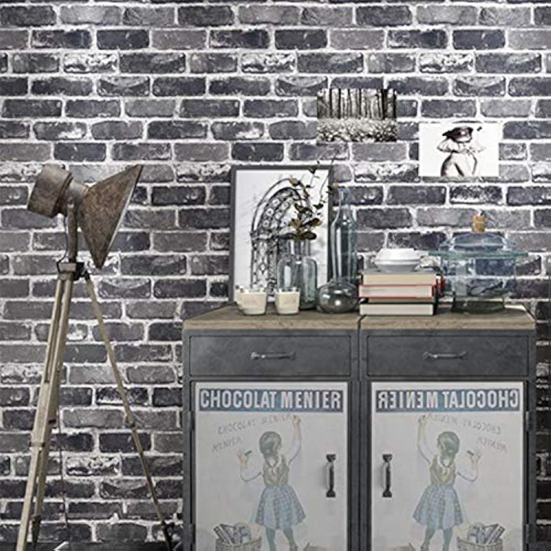 Papel pintado de ladrillo 17.3x236 color gris