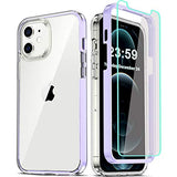 COOLQO - Funda transparente de silicona de cuerpo completo 360º a prueba de golpes, compatible con iPhone 12 / iPhone 12 Pro de 6.1 pulgadas [con 2 protectores de pantalla de vidrio templado], morado