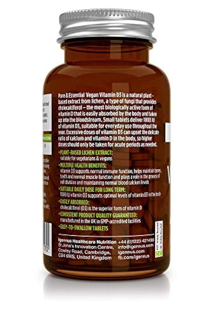 Puro Essentials Vegano vitamina D3 1000IU Colecalciferol