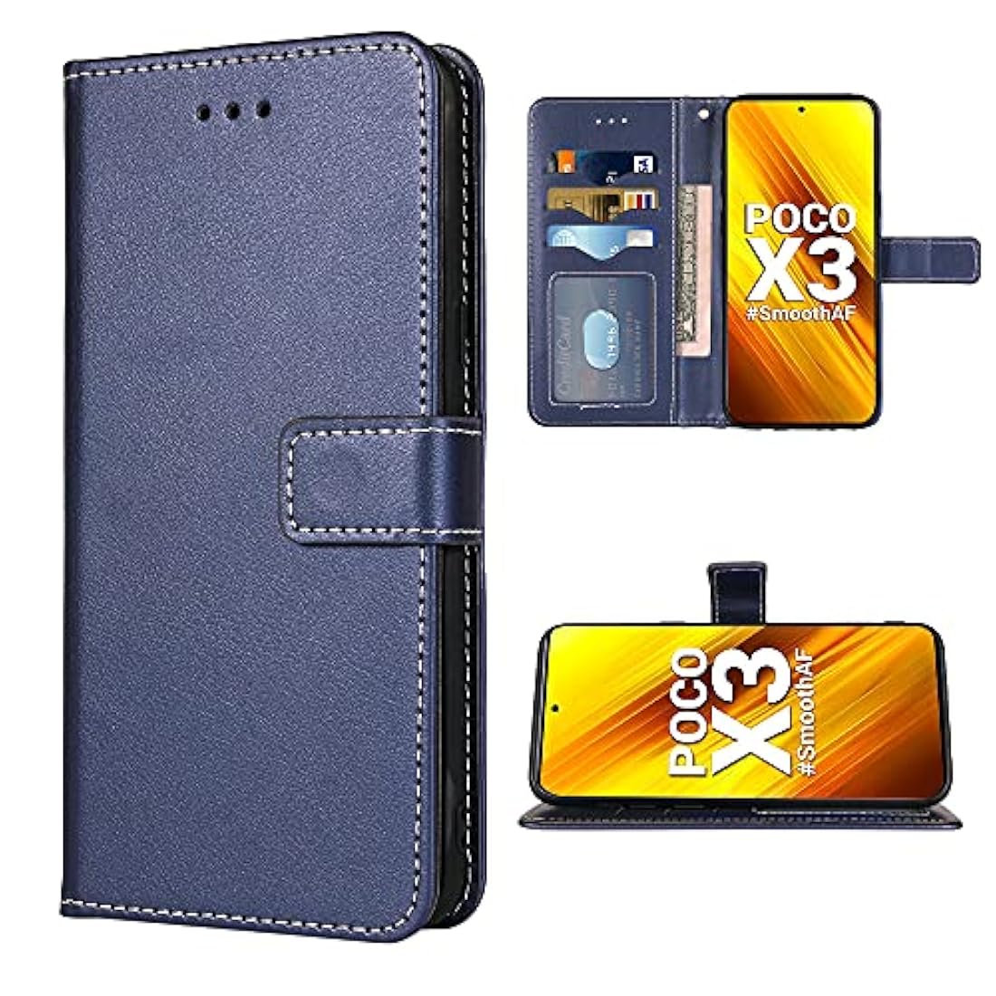 Fundas para celular Xiami Mi PocoX3 NFC de cuero color Azul