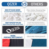QEZER Saco de dormir ultraligero de plumón para adultos de 44 a 62 grados F con 600 grados de potencia, saco de dormir compacto de verano con saco de compresión para mochileros, senderismo y camping
