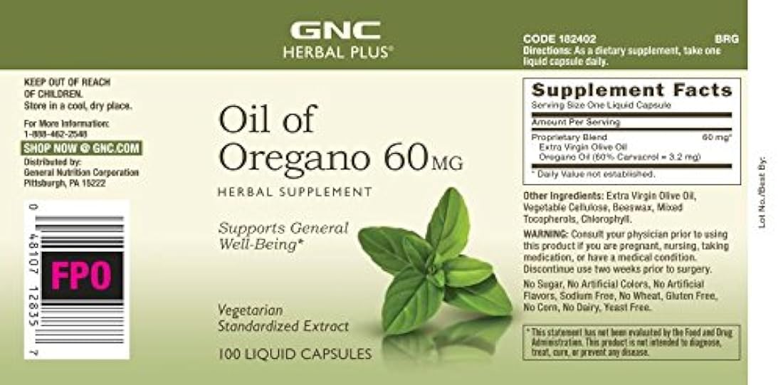 Aceite de Oregano 60 mg, 100 cápsulas