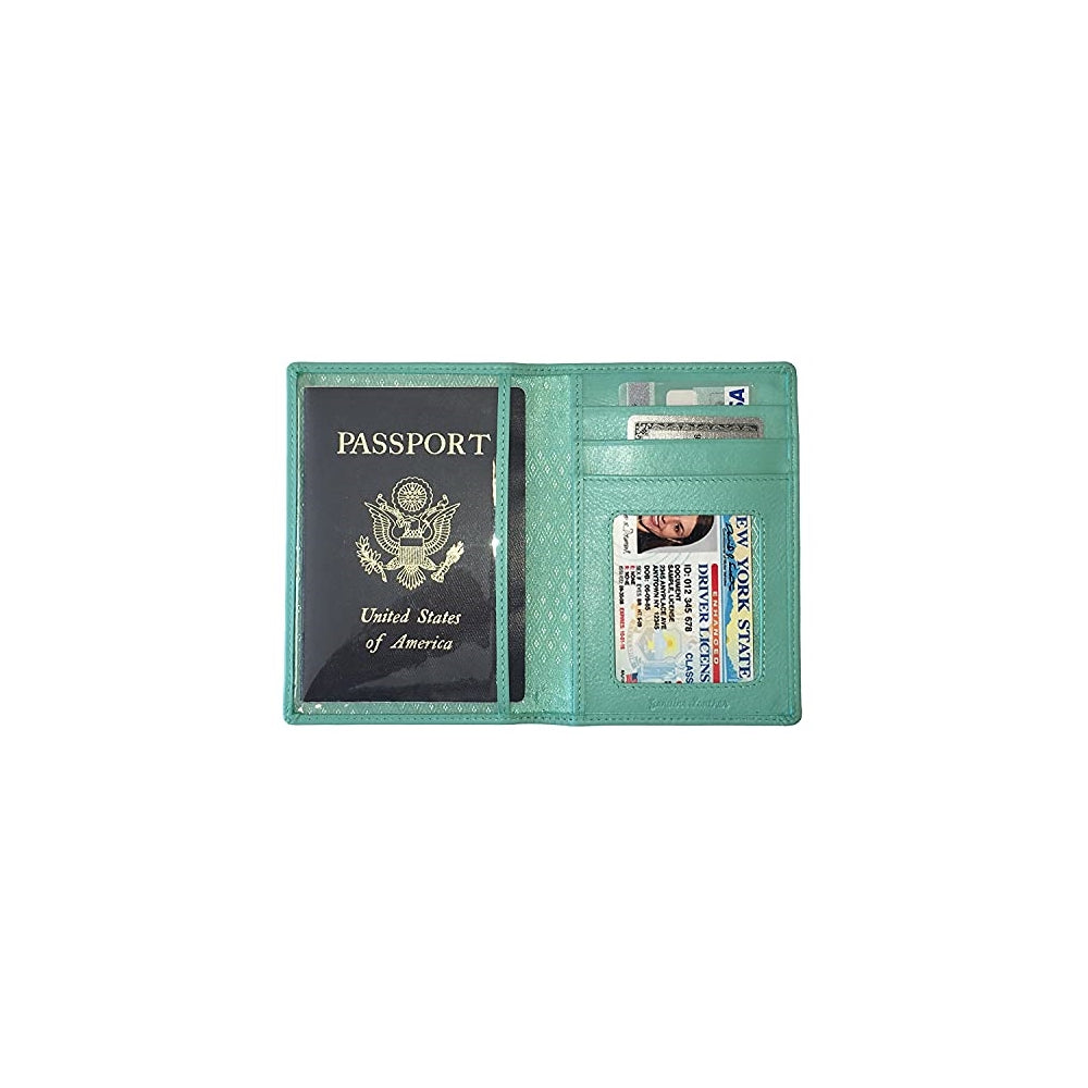 Porta Documentos y Tarjetas de piel para pasaporte Turquesa