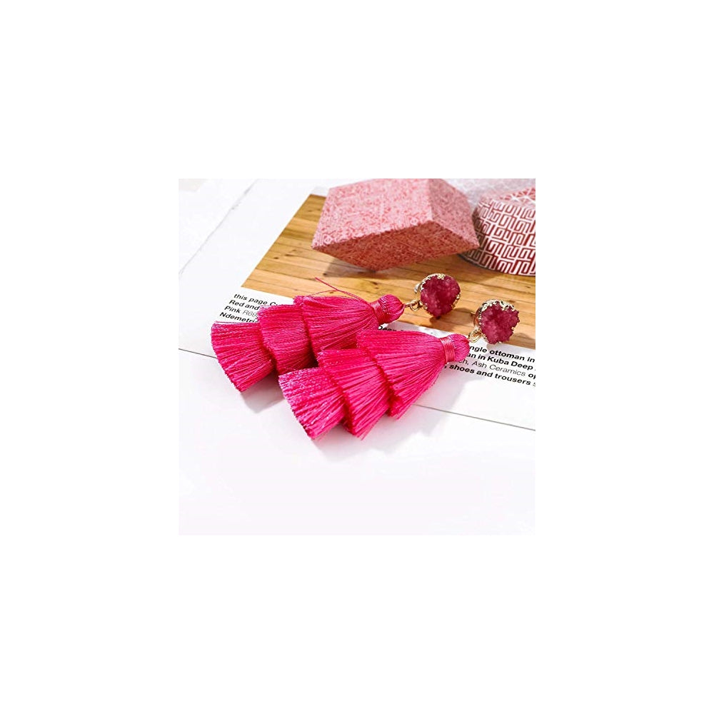 Aretes colgantes de borla coloridos para mujer