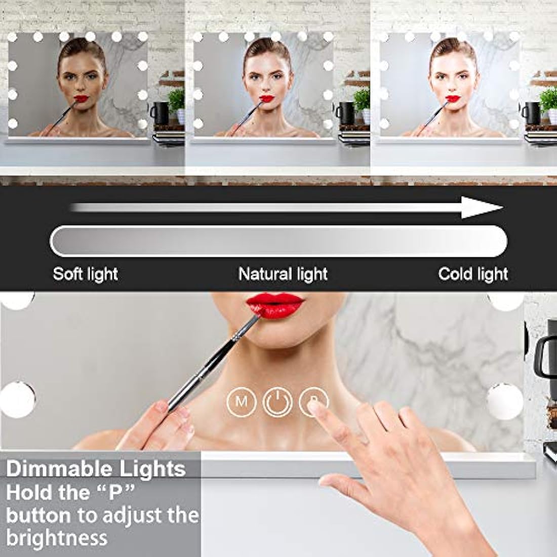 Espejo de maquillaje grande con luces