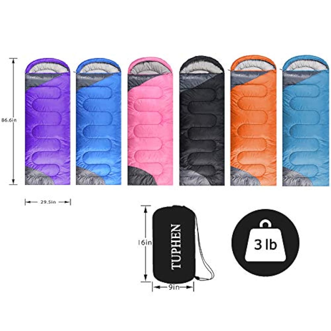 Bolsa de dormir para camping impermeable/Negro y gris.TUPHEN