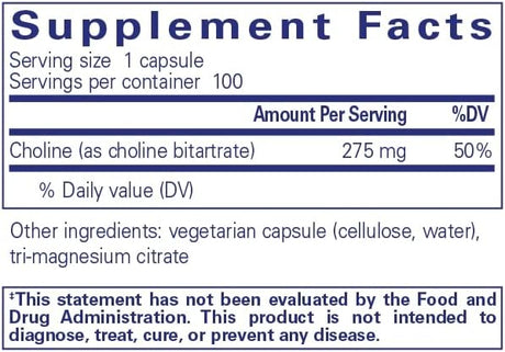 Suplemento Pure Encapsulations Colina (bitartrato)  100 und