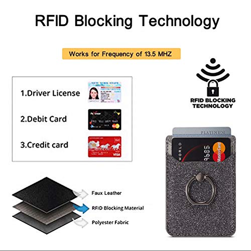 Tarjetero para la parte posterior del teléfono, bloqueo RFID, bolsillo con anillo de bloqueo RFID, para la mayoría de teléfonos inteligentes