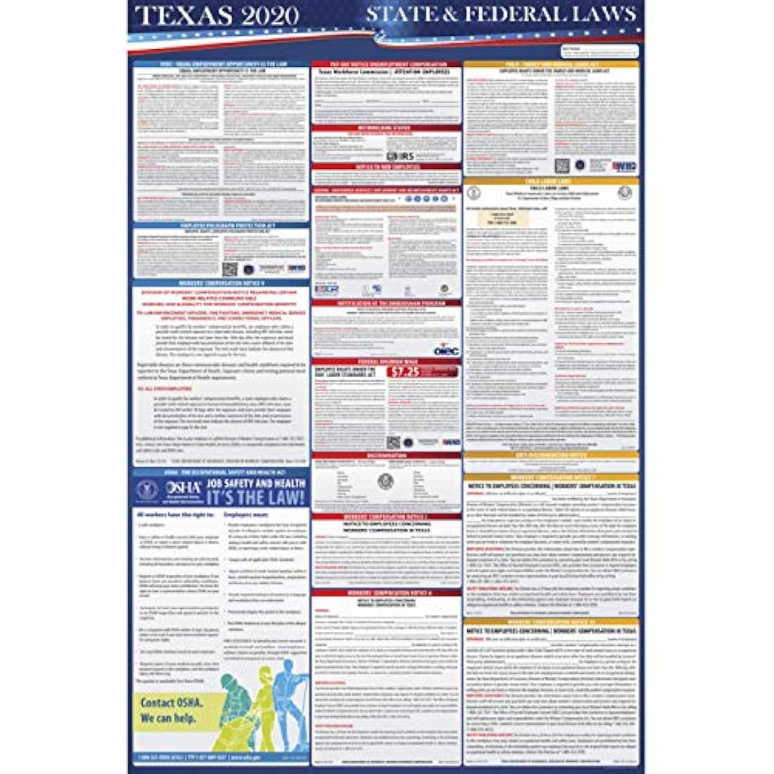 Póster laminado ley federal del trabajo del Estado de Texas 