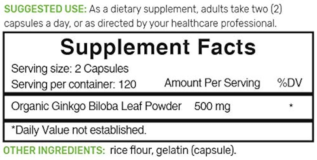 Suplemento Ginkgo Biloba,500 mg por porción, 240 cápsulas