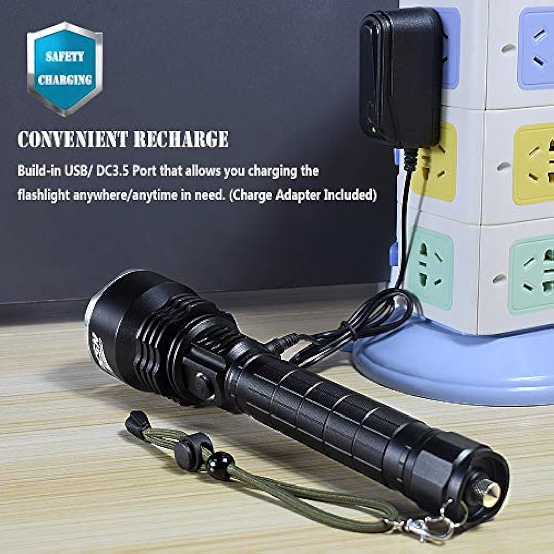 Linterna potente recargable impermeable con LED P50 más brillante 6000 lúmenes linterna táctica súper brillante mejor para senderismo, caza, camping, deportes al aire libre (incluye batería 26650)