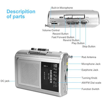 Walkman portátil con radio AM/FM, estéreo, color plateado