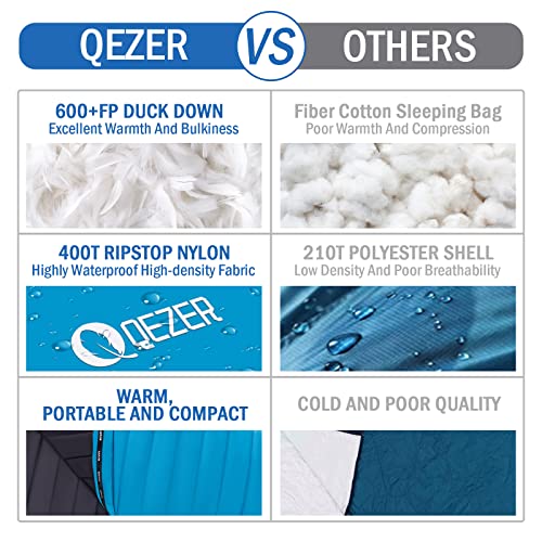 QEZER Saco de dormir ultraligero de plumón para adultos