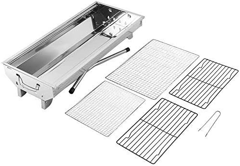 Parrilla de carbón portátil, acero inoxidable, plegable, grande