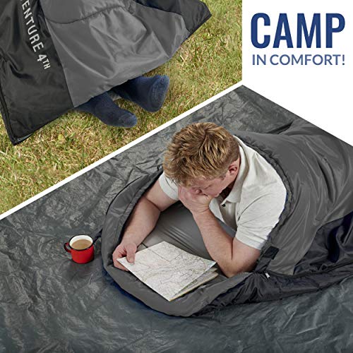 VENTURE 4TH - Saco de dormir para mochilero, ligero, cálido, pero también para tiempo frío, para adultos, niños o parejas, ideal para senderismo, camping o aventuras al aire libre, individual, XXL o doble