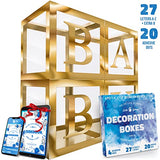 Cajas de globos transparentes doradas con 27 letras – Decoración de baby shower para bebé niño o niña – primer cumpleaños, despedida de soltera, decoración de fiesta de revelación de género – Regalos reutilizables en caja de regalo