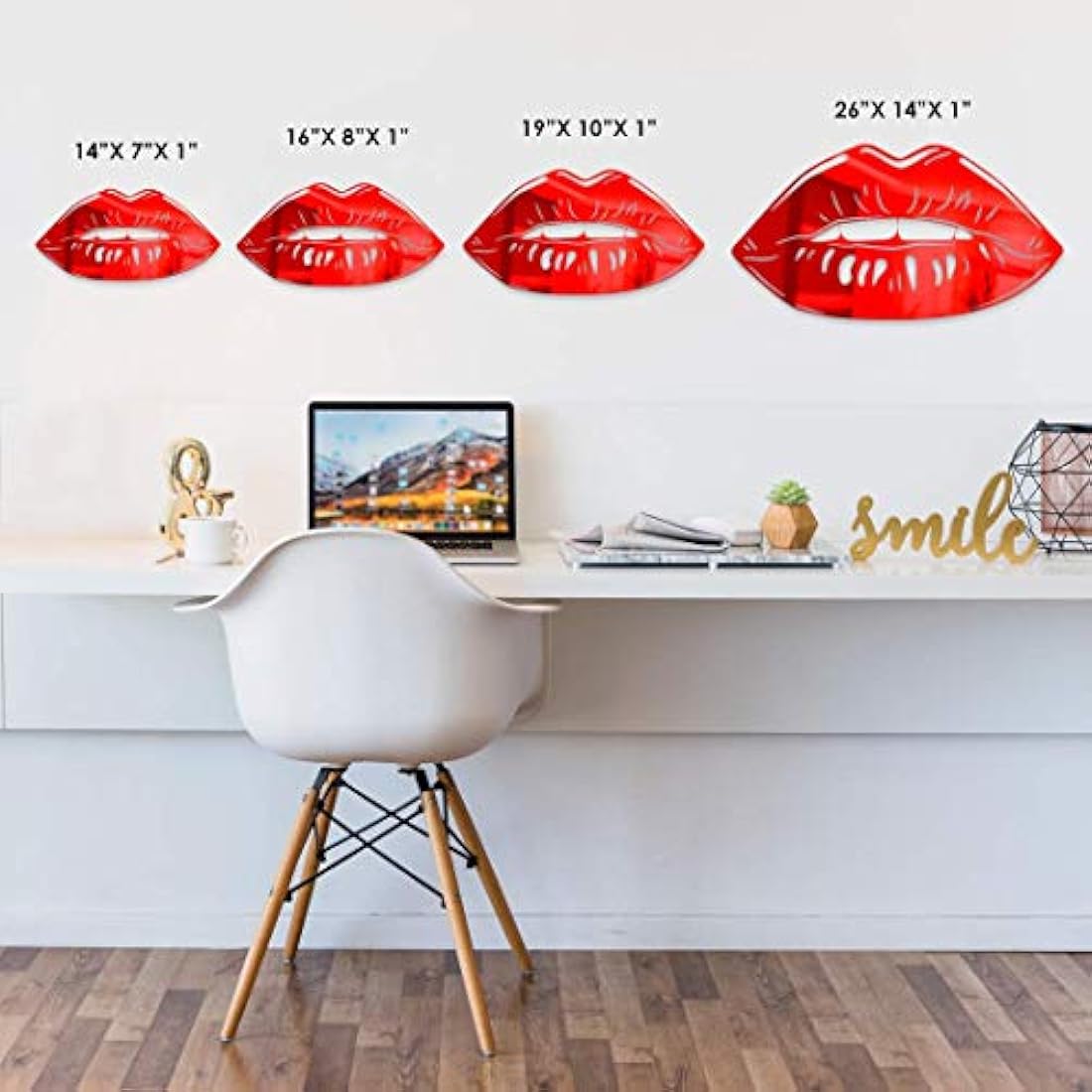 Arte de pared 3D con labios brillantes, listo para colgar.