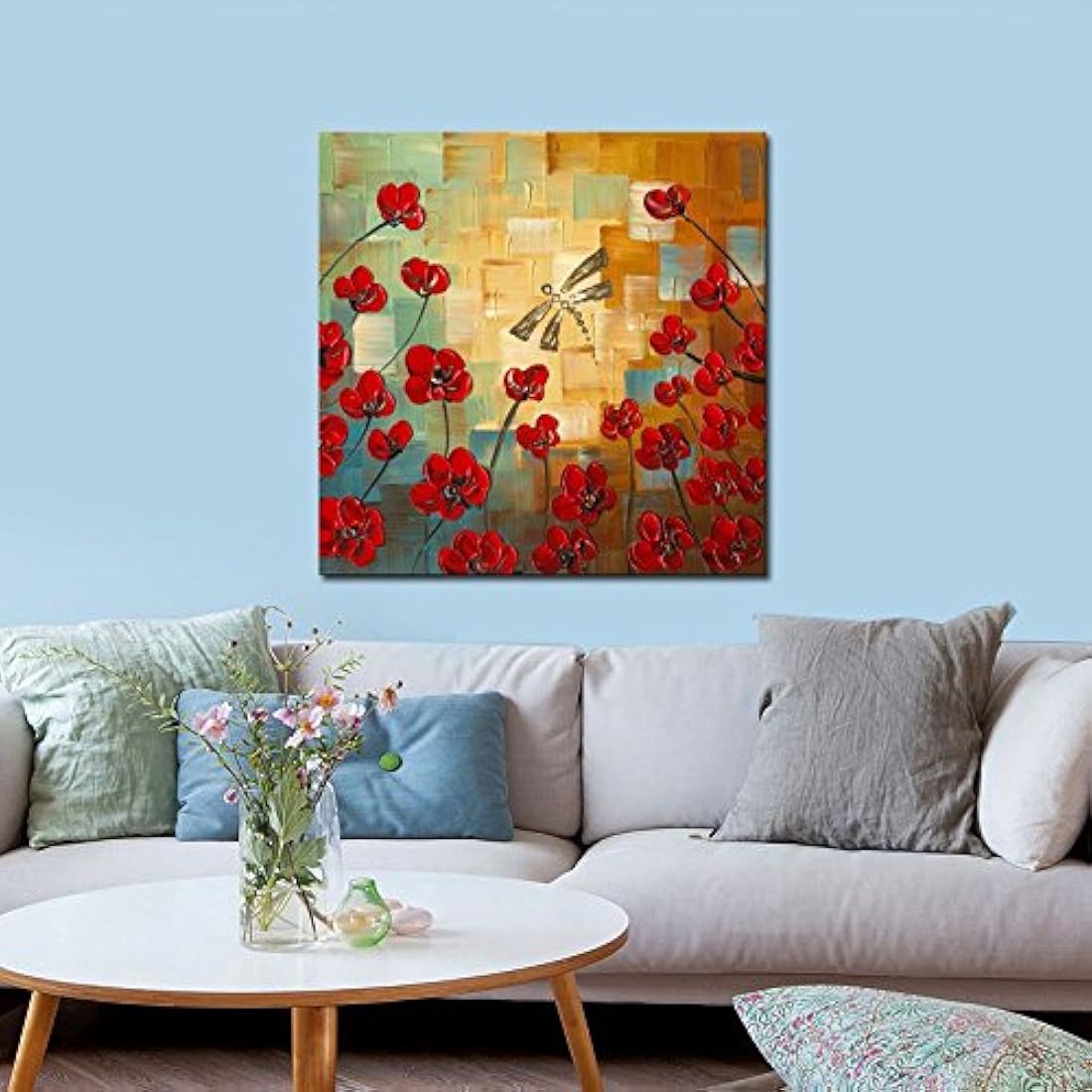 Las libélulas aman las flores, pintura al óleo para colgar