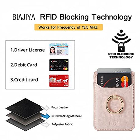 Tarjetero RFID para teléfono celular, tarjetero adhesivo de crédito para la parte posterior del teléfono para la mayoría de todos los smartphones (dorado)