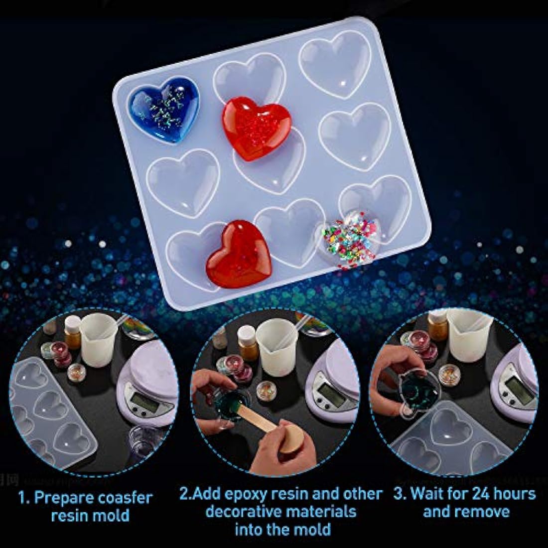 2 moldes de resina con forma de corazón para llavero, amuletos de silicona con forma de corazón, molde de epoxi en forma de corazón, molde de joyería para llavero, joyería, colgante, manualidades.