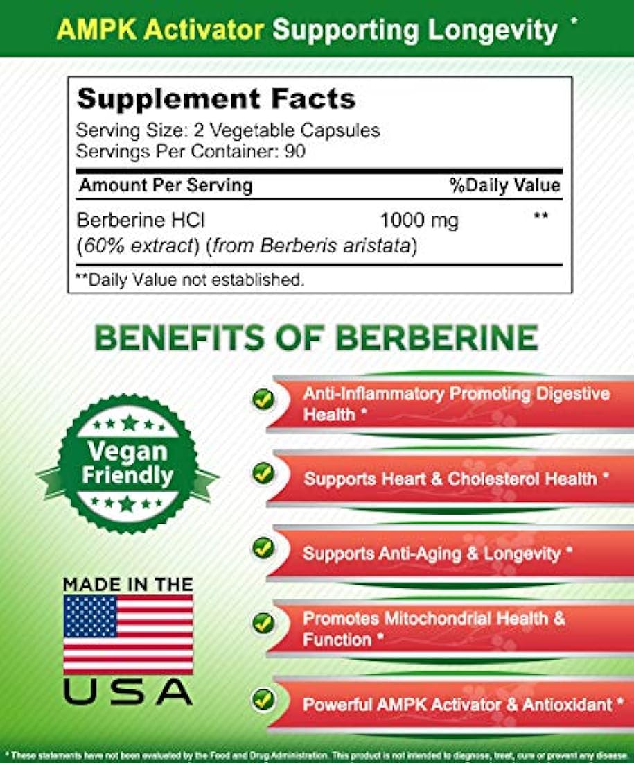 Berberina pura - Complemento de 900 mg - 180 cápsulas