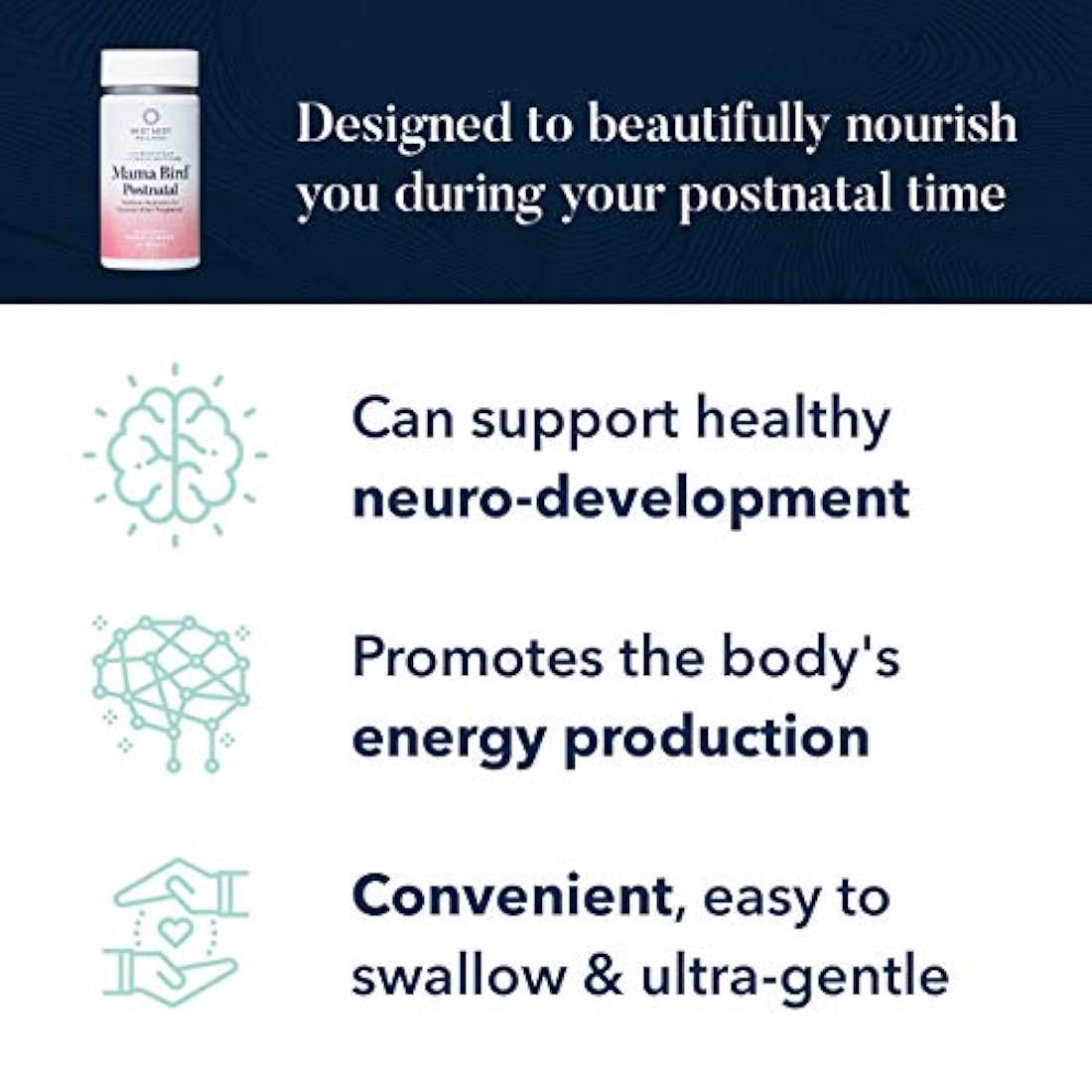 Best Nest Wellness - Mama Bird Postnatal -Vitamina posnatal, una vez al día, hecha con alimentos enteros, mezcla orgánica, L-metilfolato (ácido fólico) y metilcobalamina (B12), fácil de tragar, 100 % vitamina natural (30 unidades), 1