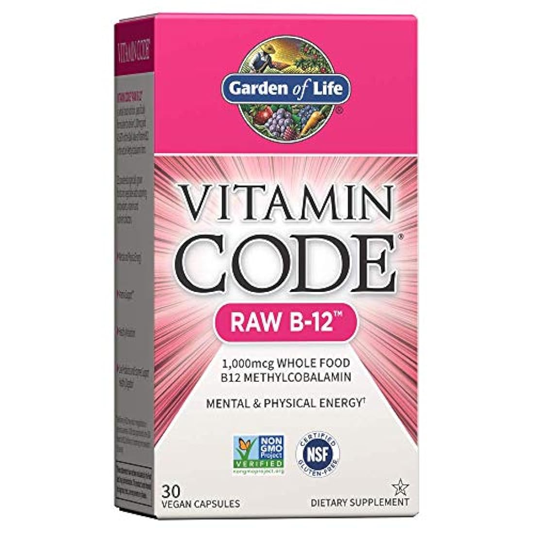 Suplemento de 30 cápsulas veganas para todas las comidas. Garden of Life. Vitamine Code B12 cruda de 0.000035 oz.