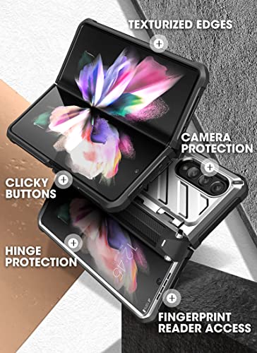 Funda para Samsung Galaxy Z Fold 3 5G (2021), carcasa robusta de doble capa con protector de pantalla integrado y soporte y ranura para bolígrafo S (plata)