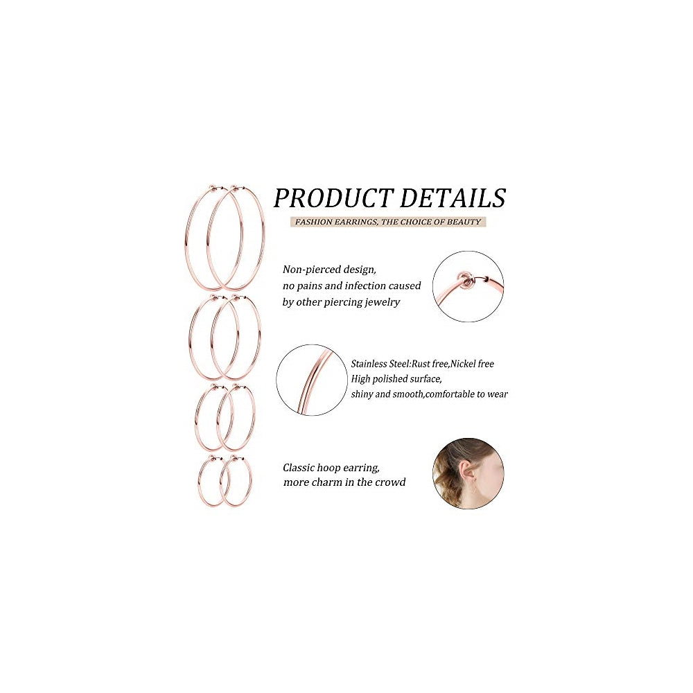 Aretes de aro de acero inoxidable con clip para mujer